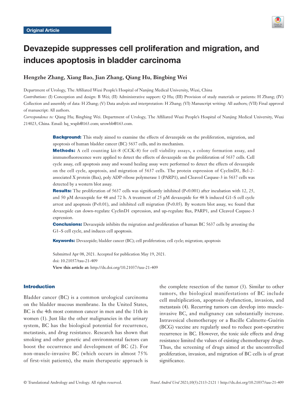 Devazepide Suppresses Cell Proliferation and Migration, and Induces Apoptosis in Bladder Carcinoma