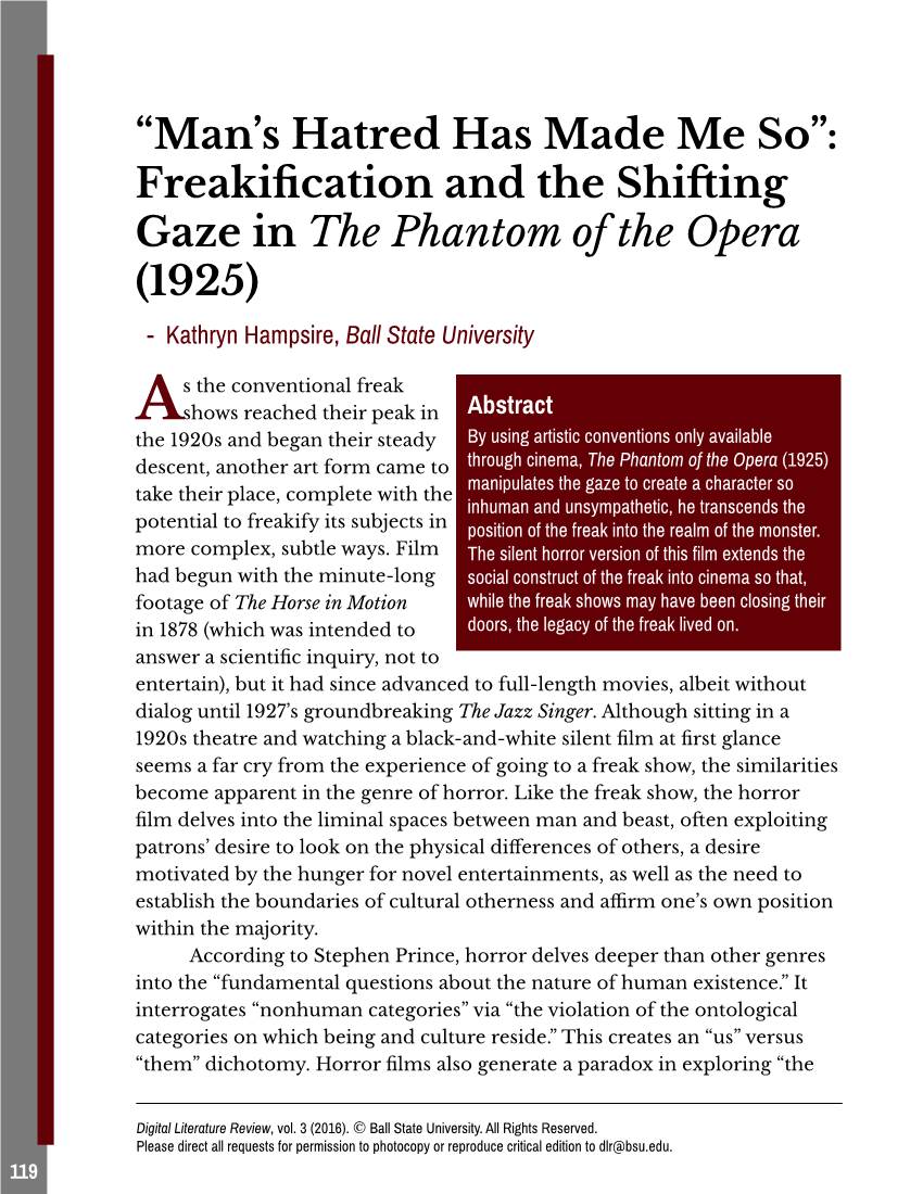 Freakification and the Shifting Gaze in the Phantom of the Opera (1925) - Kathryn Hampsire, Ball State University