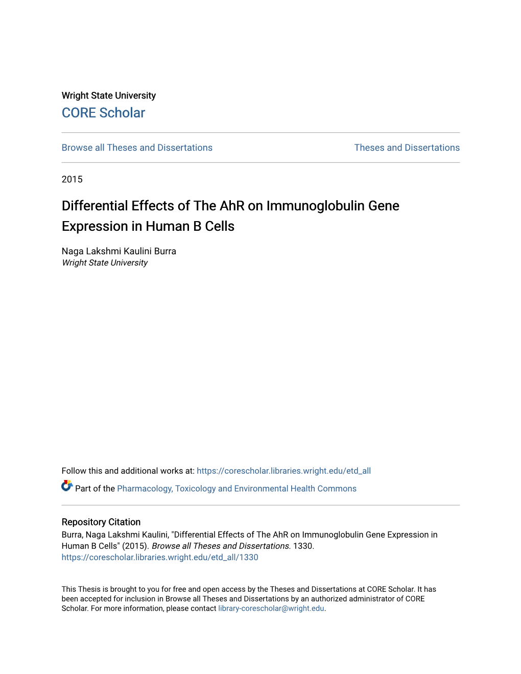 Differential Effects of the Ahr on Immunoglobulin Gene Expression in Human B Cells