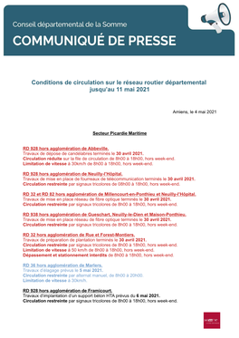 Conditions De Circulation Sur Le Réseau Routier Départemental Jusqu'au 11