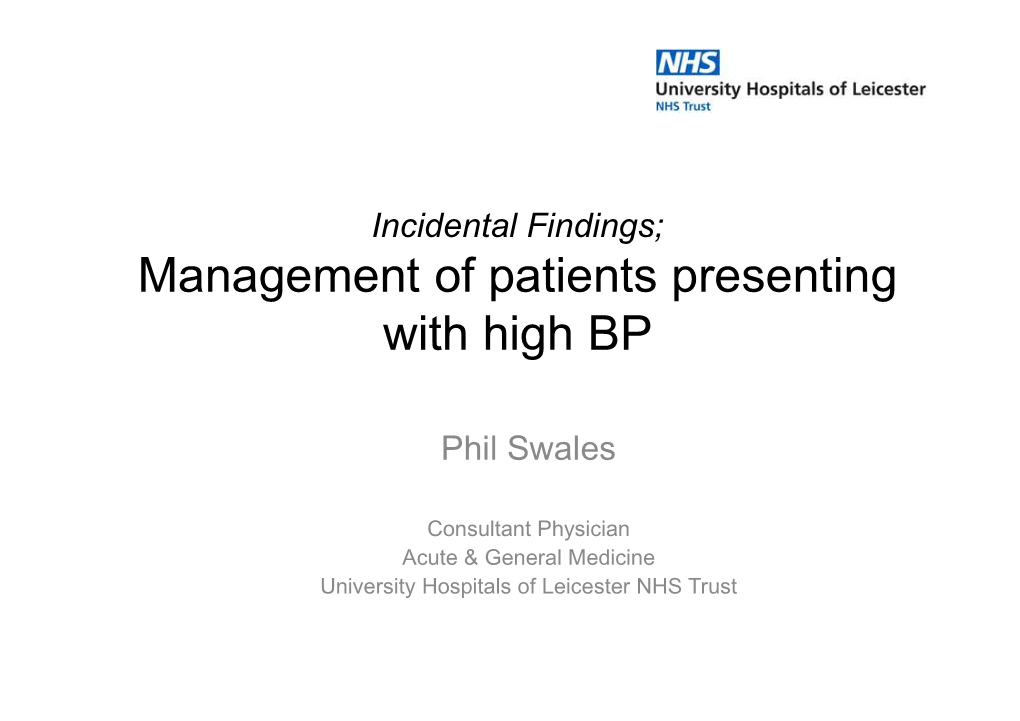 Management of Patients Presenting with High BP