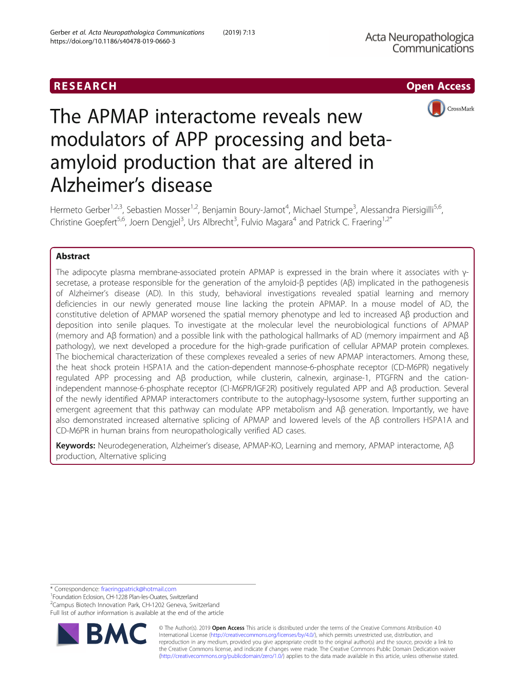 The APMAP Interactome Reveals New Modulators of APP Processing And