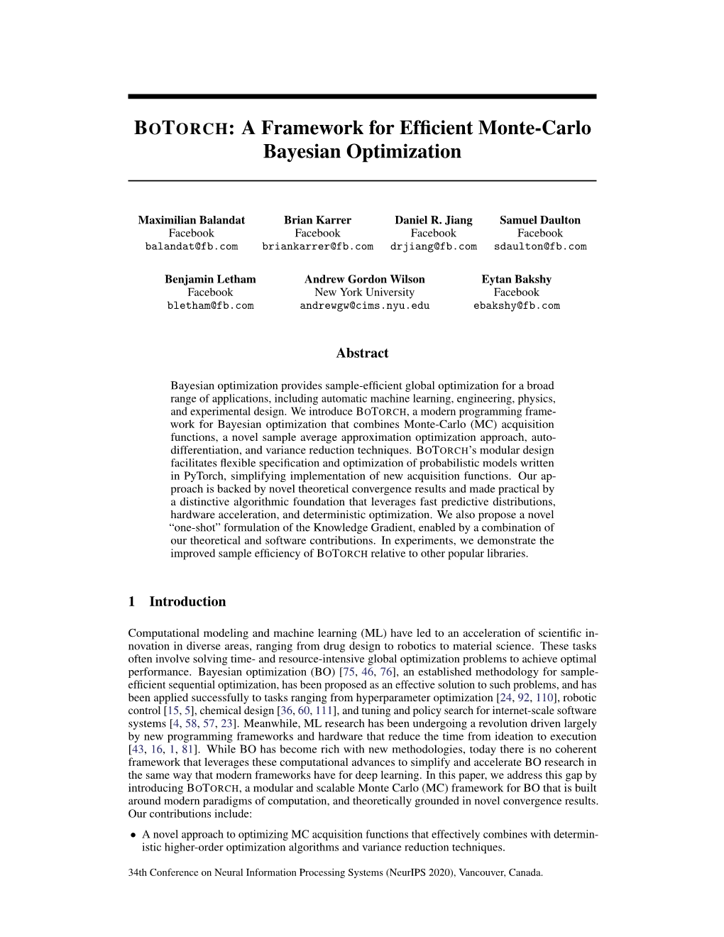 BOTORCH: a Framework for Efficient Monte-Carlo Bayesian Optimization