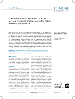 Chemotherapeutic Treatment of Acute Myeloid Leukemia