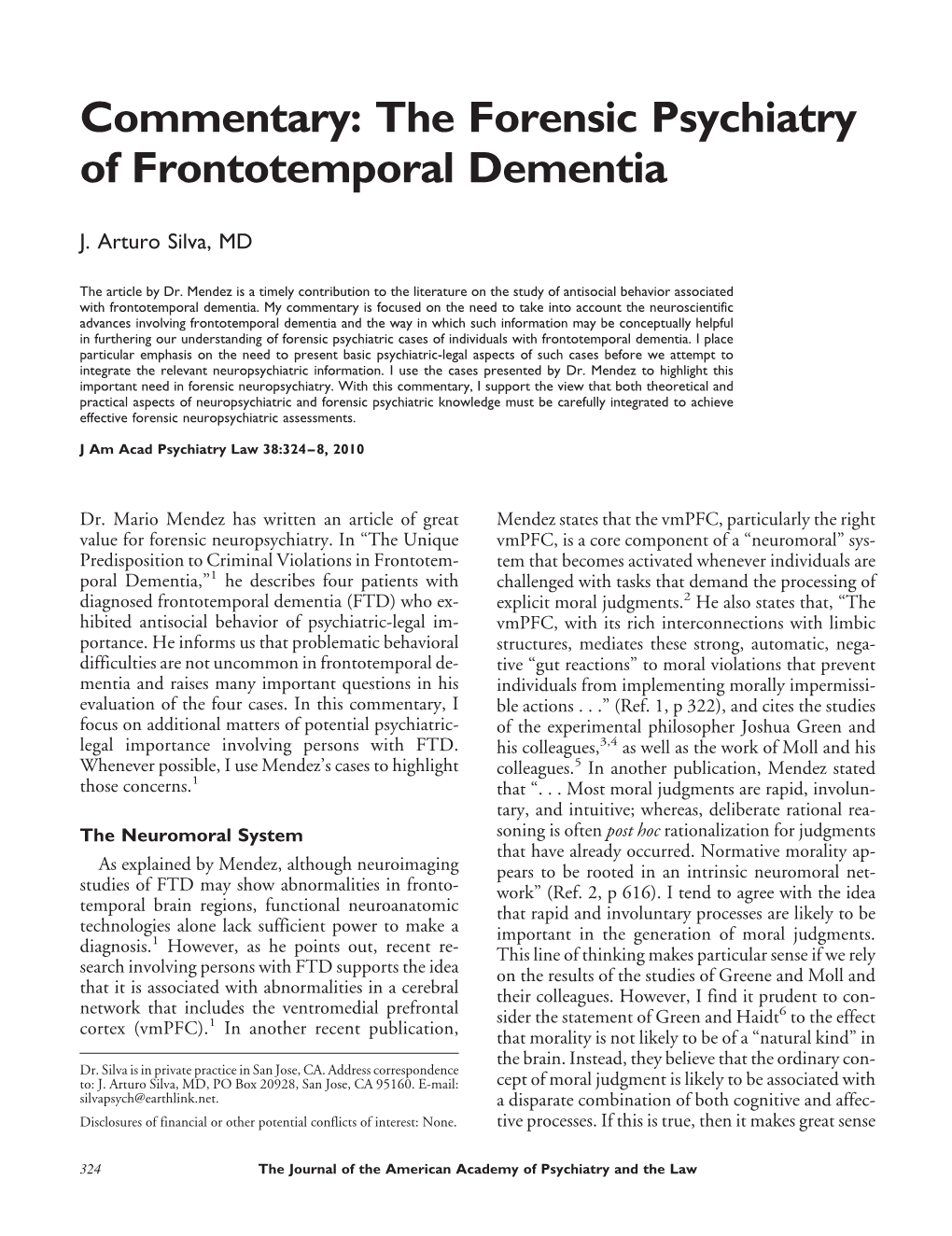 The Forensic Psychiatry of Frontotemporal Dementia