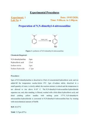 Experimental Procedures Preparation of N,N-Dimethyl-4-Nitrosoaniline