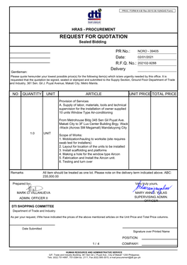 REQUEST for QUOTATION Sealed Bidding