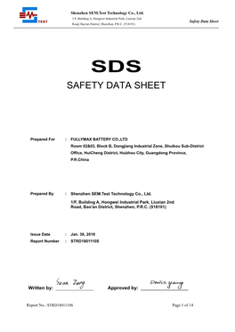 Safety Data Sheet Road, Bao'an District, Shenzhen, P.R.C