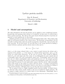 Lattice Protein Models