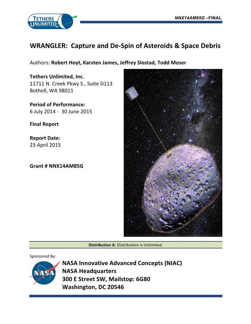 WRANGLER: Capture and De-Spin of Asteroids & Space Debris