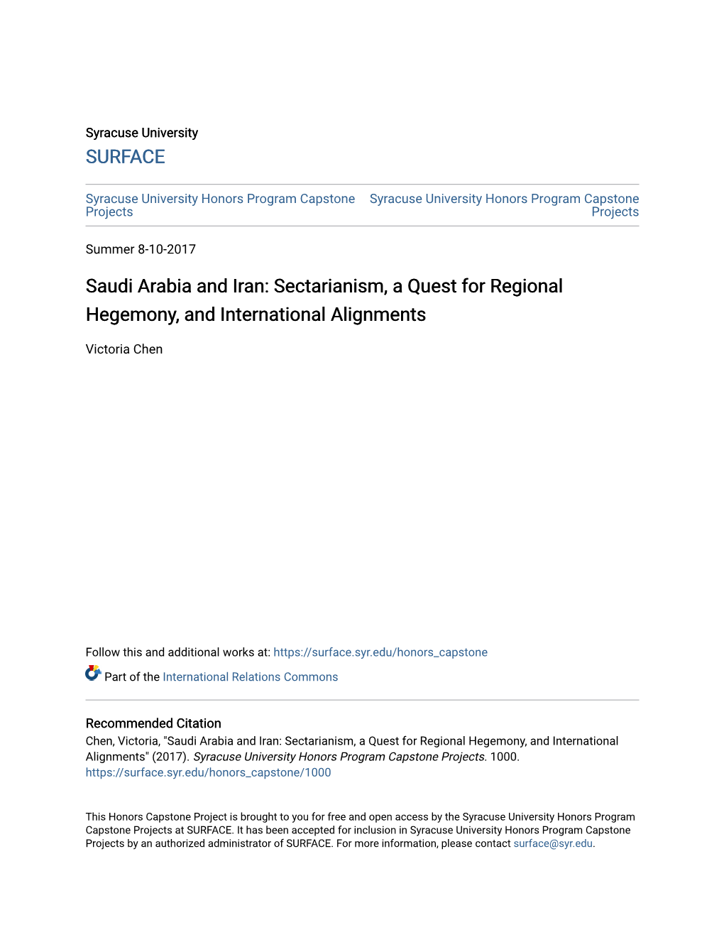 Saudi Arabia and Iran: Sectarianism, a Quest for Regional Hegemony, and International Alignments