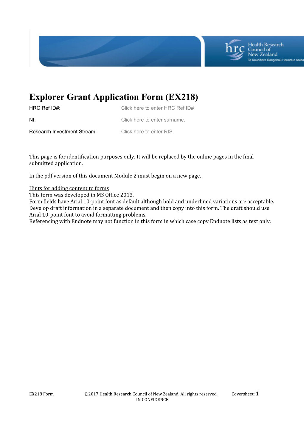 Explorer Grant Application Form (EX218)