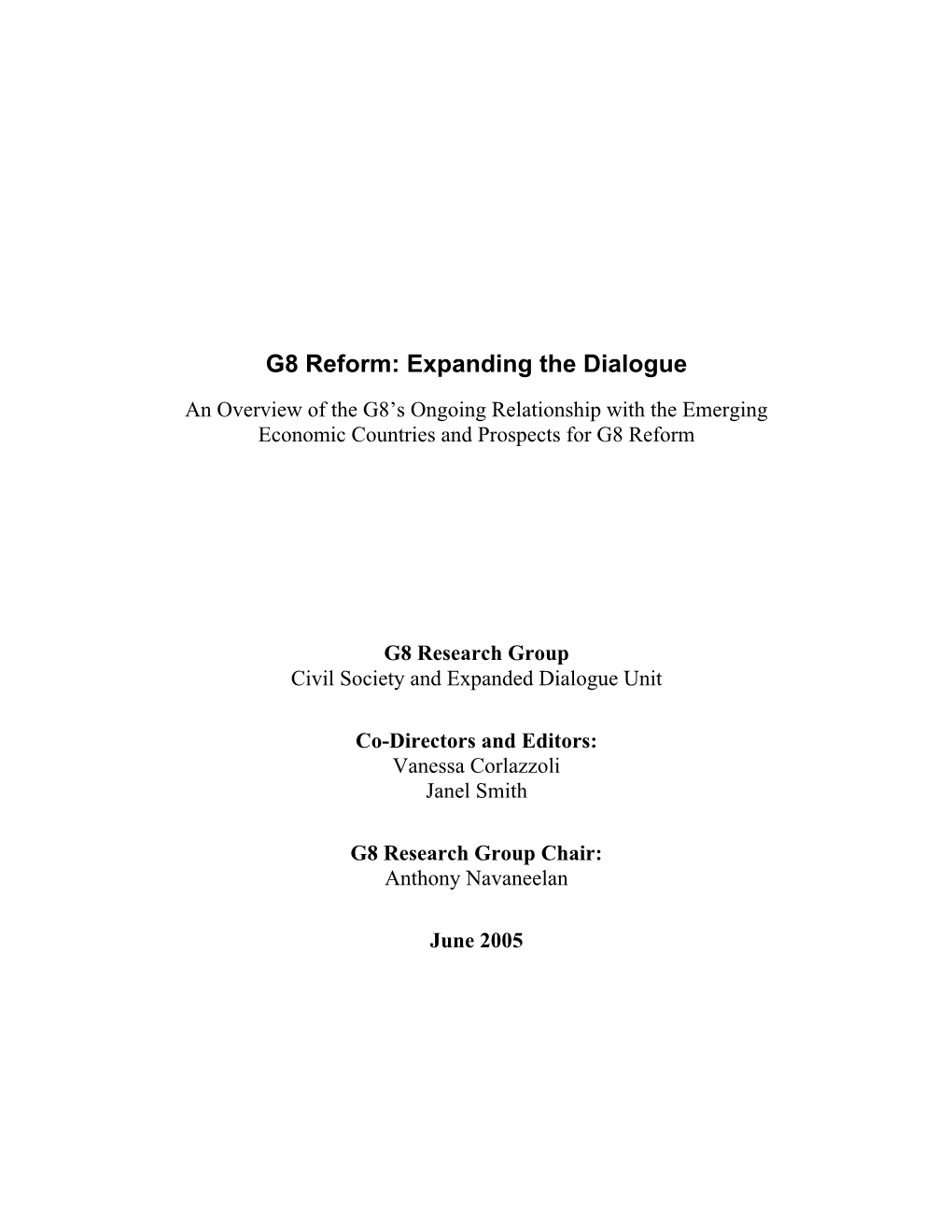G8 Reform: Expanding the Dialogue