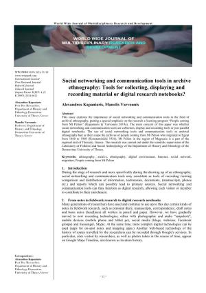 Social Networking and Communication Tools in Archive Ethnography: Tools
