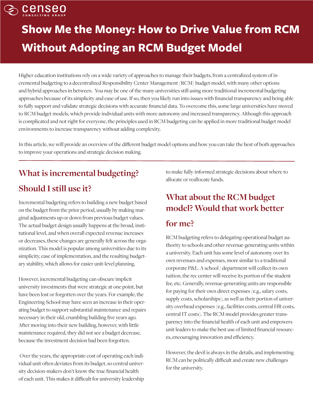 How to Drive Value from RCM Without Adopting an RCM Budget Model
