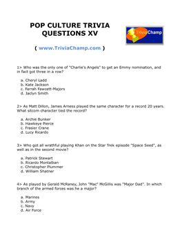 Pop Culture Trivia Questions Xv