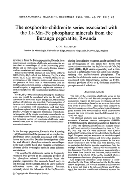 The Eosphorite-Childrenite Series Associated with the Li-Mn-Fe Phosphate Minerals from the Buranga Pegmatite, Rwanda