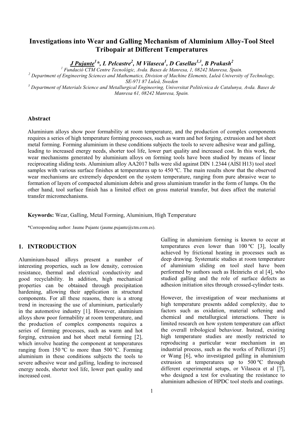 Investigations Into Wear and Galling Mechanism of Aluminium Alloy-Tool Steel Tribopair at Different Temperatures