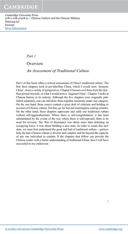 Overview an Assessment of Traditional Culture