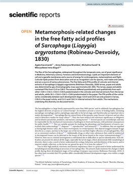 Liopygia) Argyrostoma (Robineau-Desvoidy, 1830) Larvae, Pupae and Adults Was Determined by Gas Chromatography–Mass Spectrometry (GC–MS