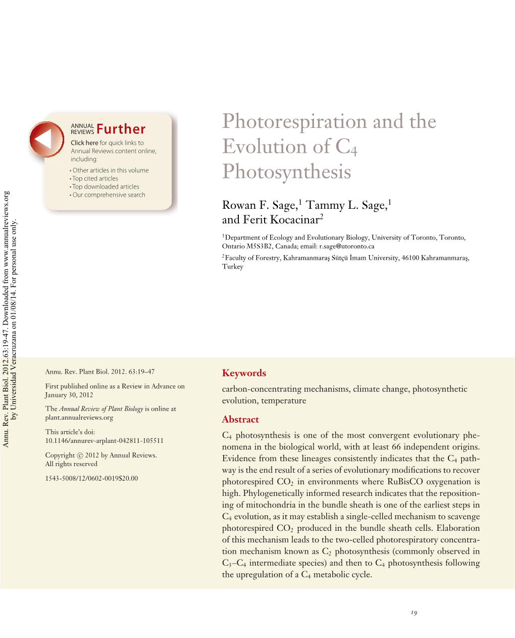 Photorespiration and the Evolution of C4 Photosynthesis