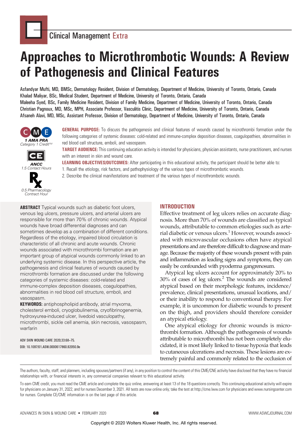 Approaches to Microthrombotic Wounds: a Review of Pathogenesis and Clinical Features
