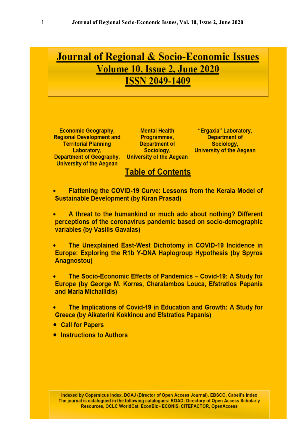 Journal Volume 10, Issue 2, June 2020