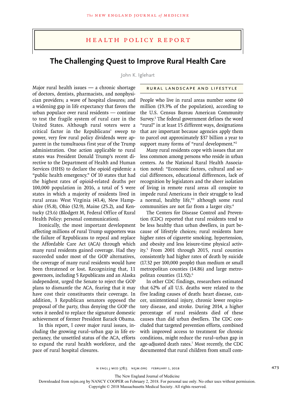 The Challenging Quest to Improve Rural Health Care
