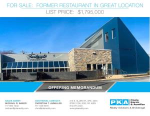 For Sale: Former Restaurant in Great Location List Price: $1,795,000