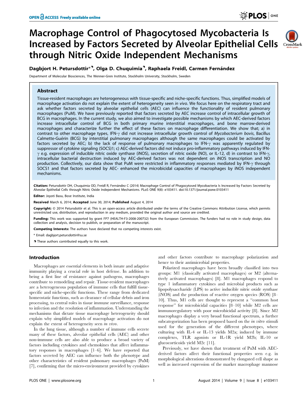 Macrophage Control of Phagocytosed Mycobacteria Is Increased by Factors Secreted by Alveolar Epithelial Cells Through Nitric Oxide Independent Mechanisms