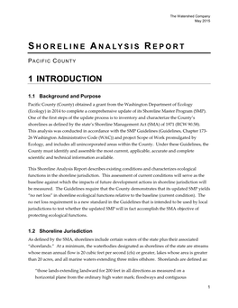 Shoreline Analysis Report Describes Existing Conditions and Characterizes Ecological Functions in the Shoreline Jurisdiction