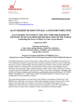 Alan Gilbert Season Finale: a Concert for Unity