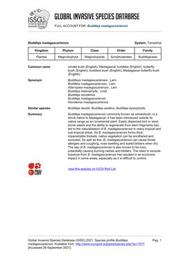 FULL ACCOUNT FOR: Buddleja Madagascariensis Global Invasive Species Database (GISD) 2021. Species Profile Buddleja Madagascarien