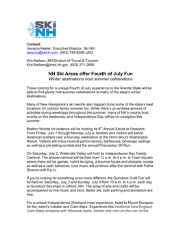 NH Ski Areas Offer Fourth of July Fun Winter Destinations Host Summer Celebrations