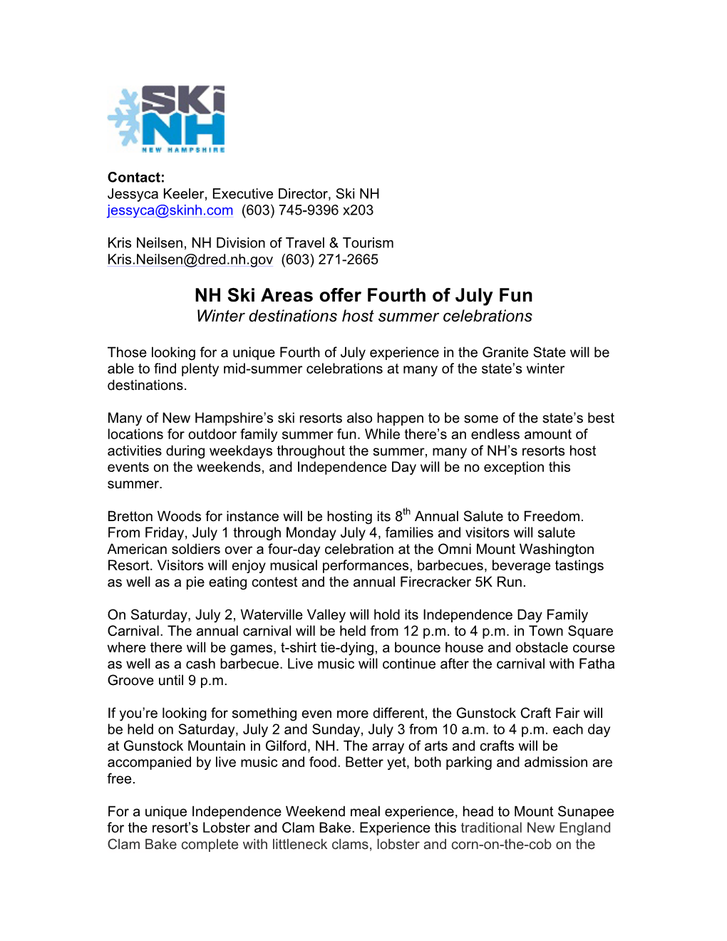 NH Ski Areas Offer Fourth of July Fun Winter Destinations Host Summer Celebrations