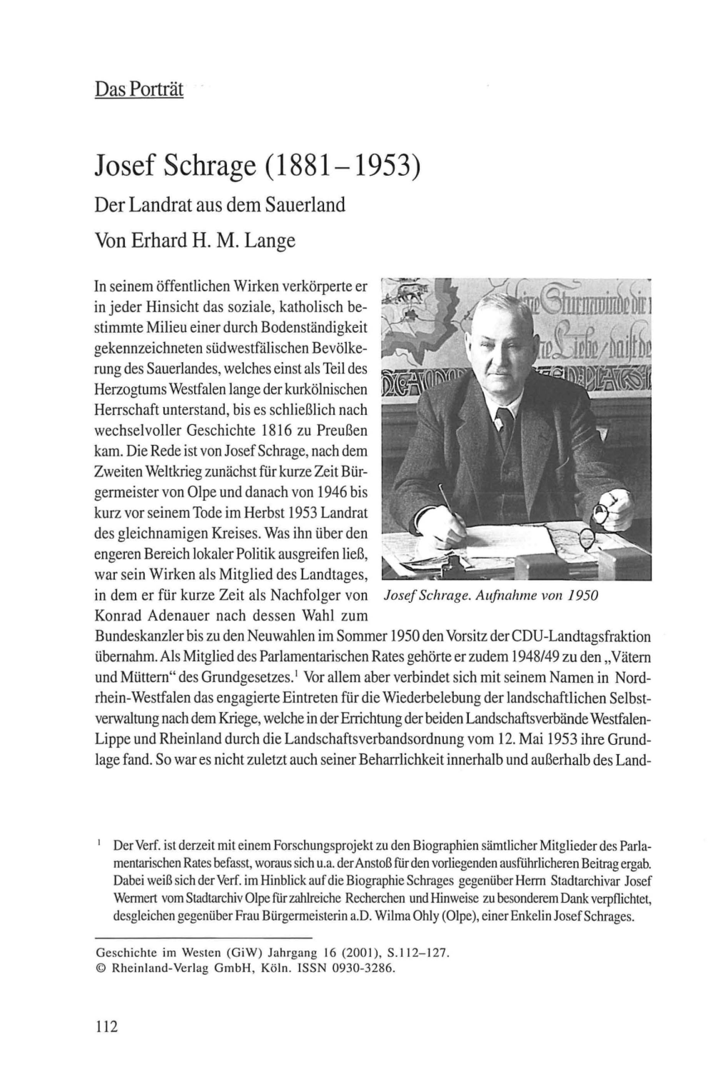 Josef Schrage (1881-1953) Der Landrat Aus Dem Sauerland Von Erhard H