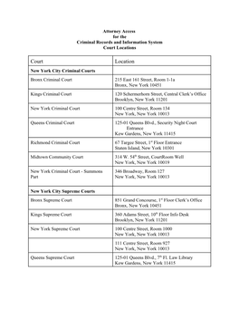 Attorney Access for the Criminal Records and Information System Court Locations