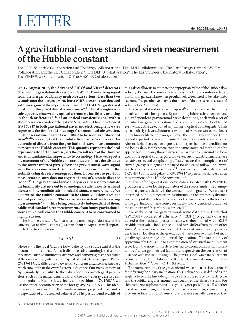 A Gravitational-Wave Standard Siren Measurement of the Hubble Constant