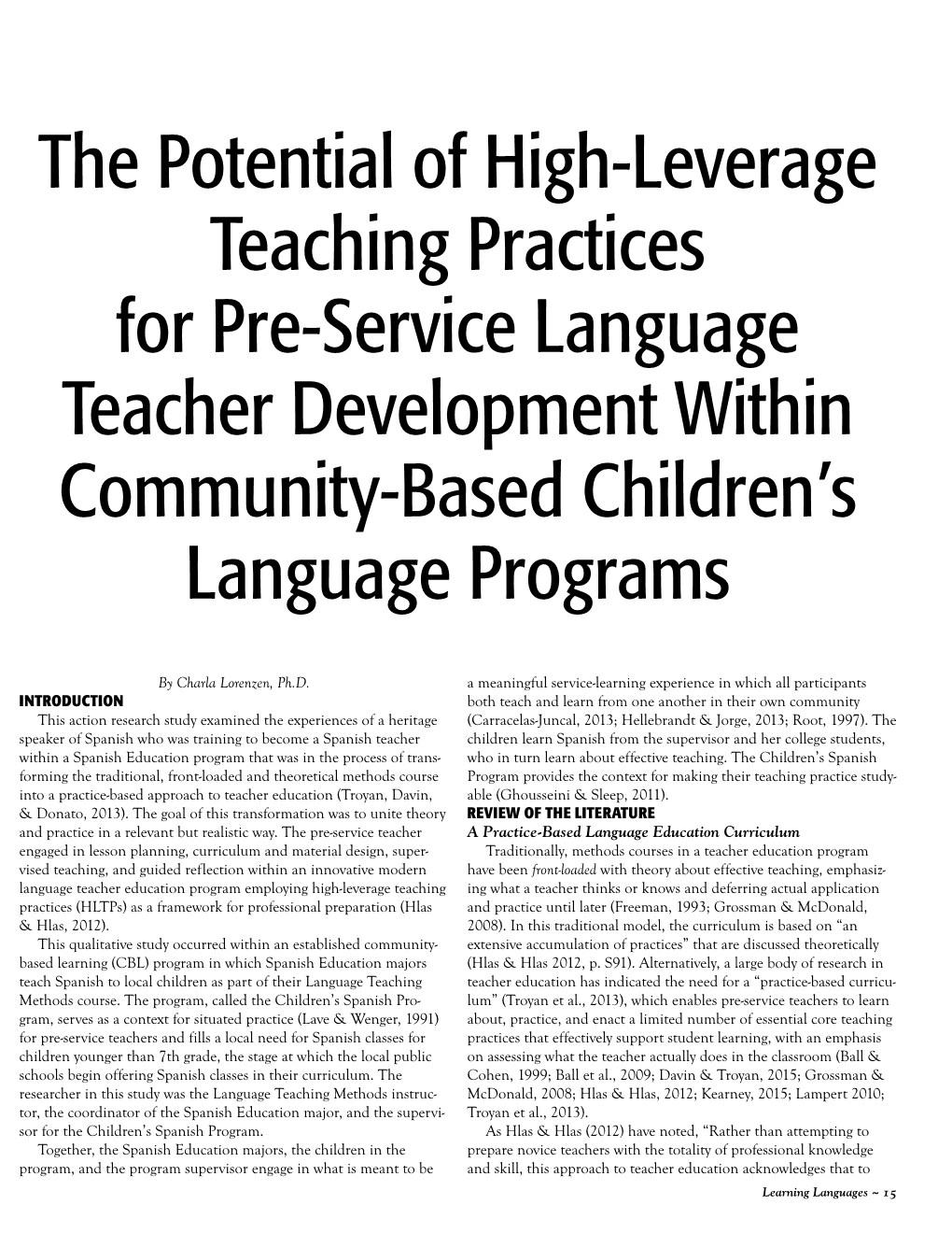 The Potential of High-Leverage Teaching Practices for Pre-Service Language Teacher Development Within Community-Based Children’S Language Programs