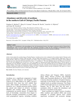 Abundance and Diversity of Ascidians in the Southern Gulf of Chiriquí, Pacific Panama