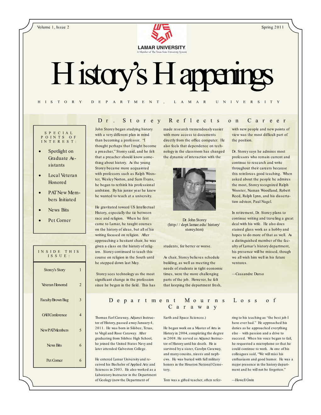 Spring 2011 History’S Happenings