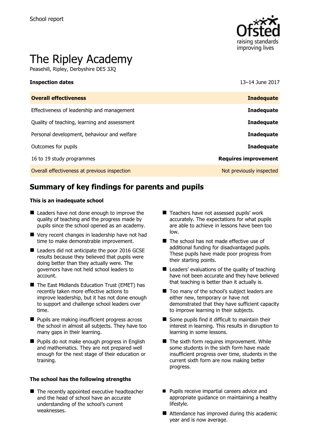 The Ripley Academy Peasehill, Ripley, Derbyshire DE5 3JQ