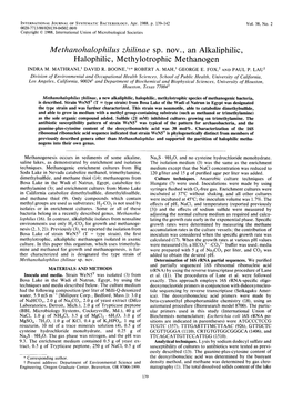 Methanohalophilus Zhilinae Sp. Nov. , an Alkaliphilic, Halophilic, Methylotrophic Methanogen INDRA M