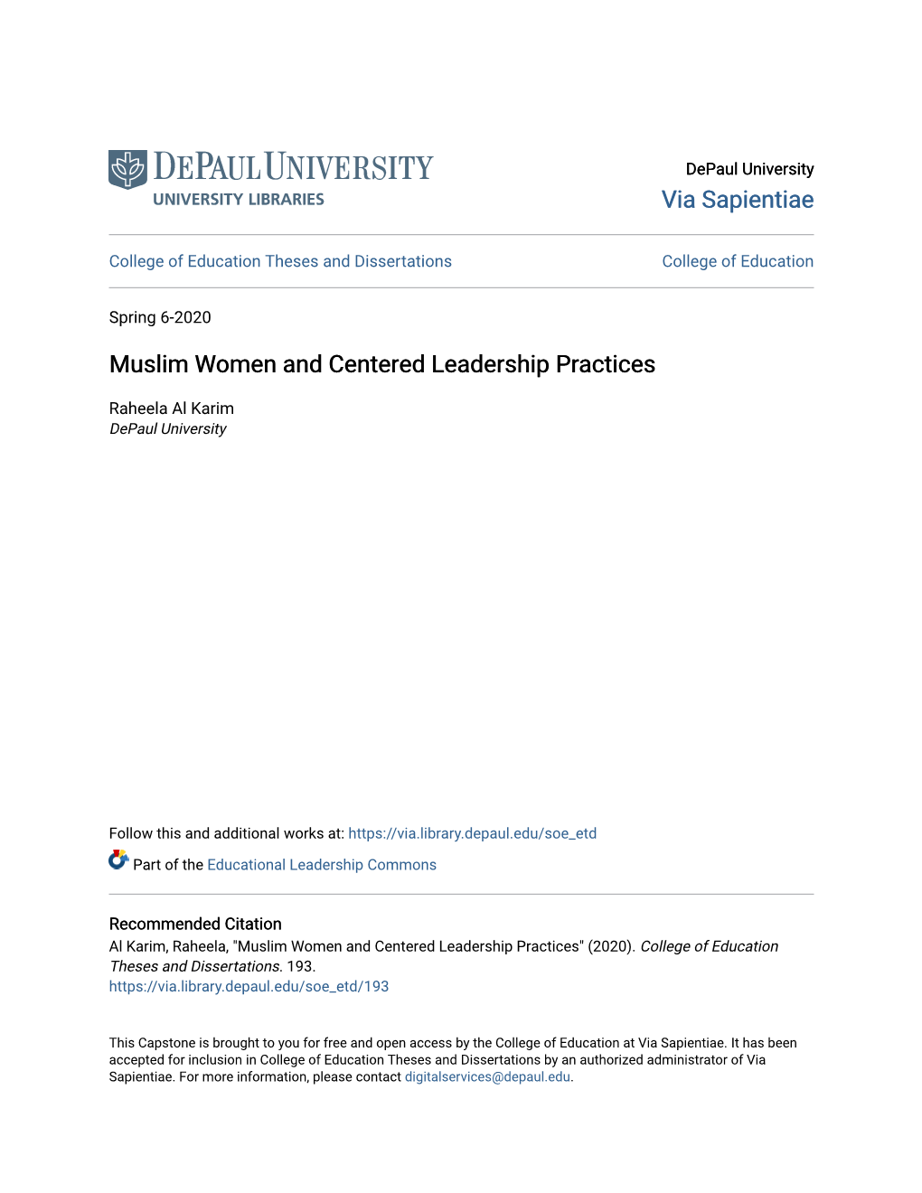 Muslim Women and Centered Leadership Practices