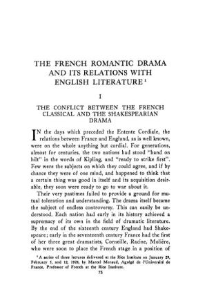 The French Romantic Drama and Its Relations with English Literature