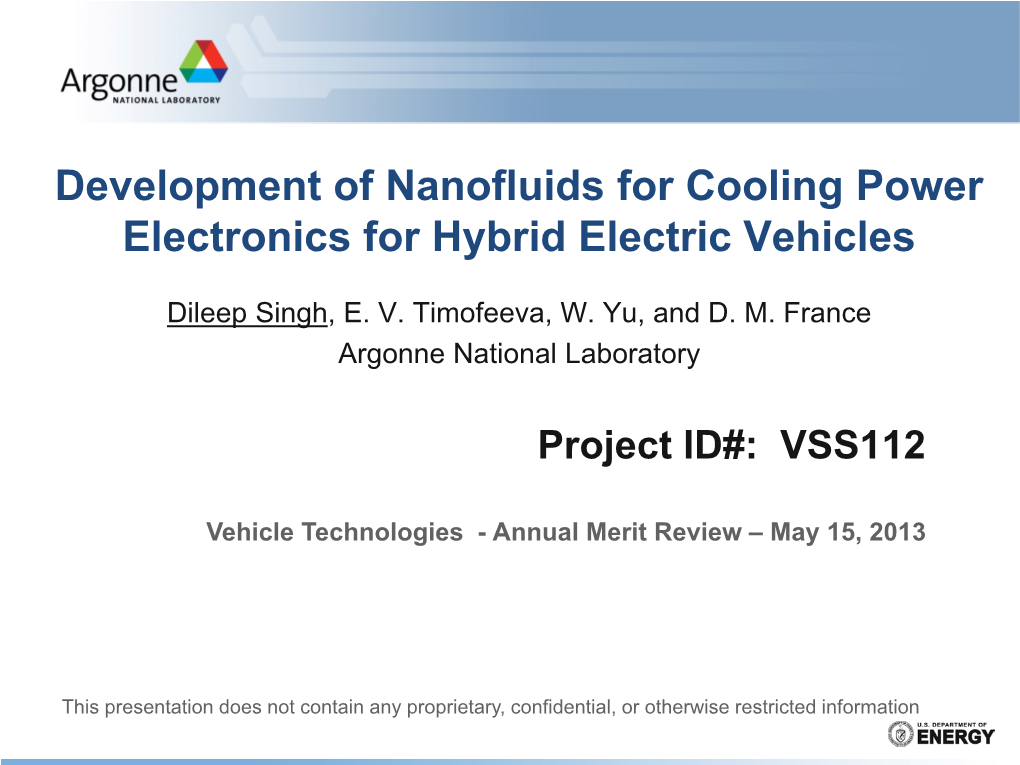 Development of Nanofluids for Cooling Power Electronics for Hybrid Electric Vehicles
