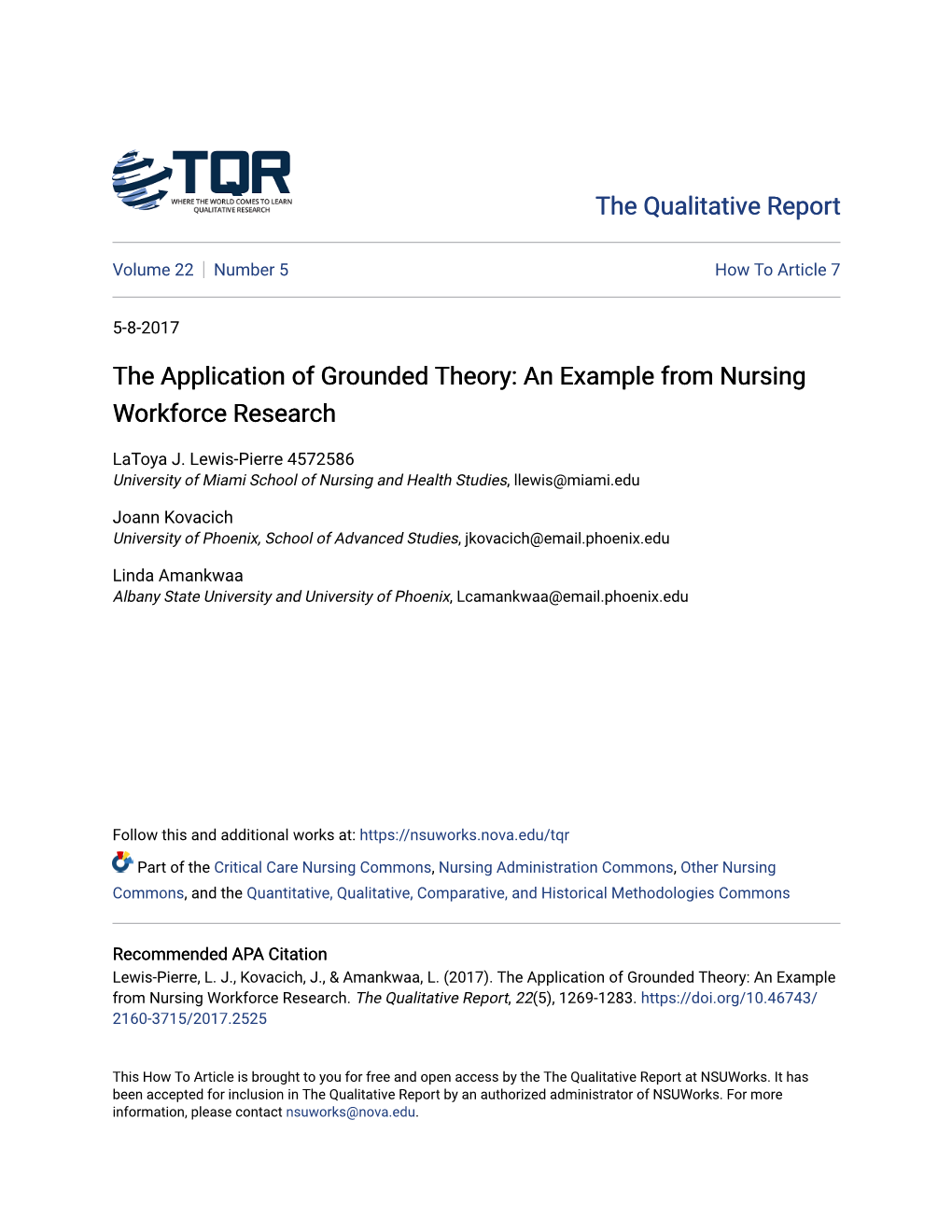 The Application of Grounded Theory: an Example from Nursing Workforce Research