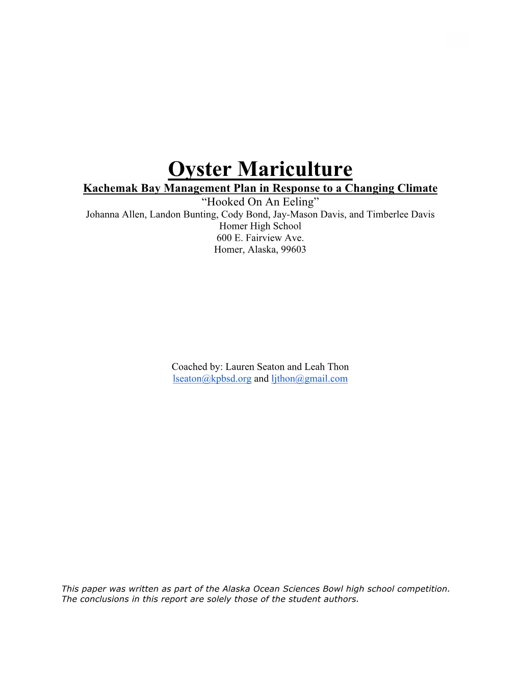 Oyster Mariculture