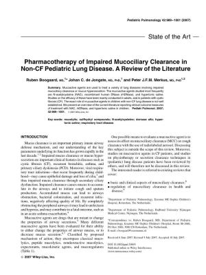 Pharmacotherapy of Impaired Mucociliary Clearance in Non-CF Pediatric Lung Disease