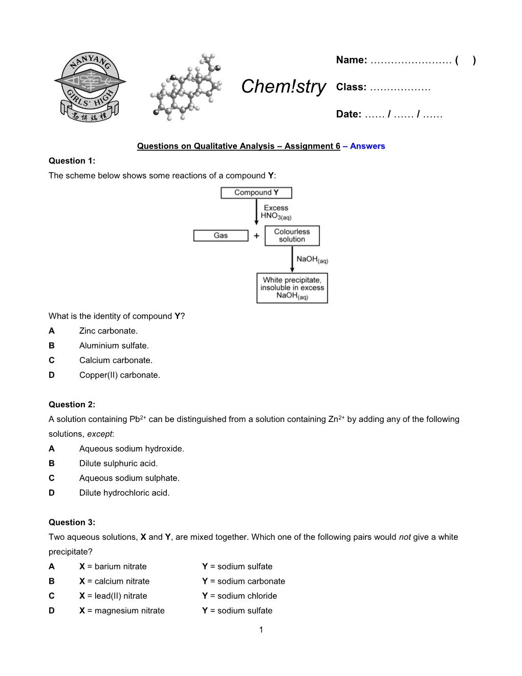 Chem!Stry Class: ………………